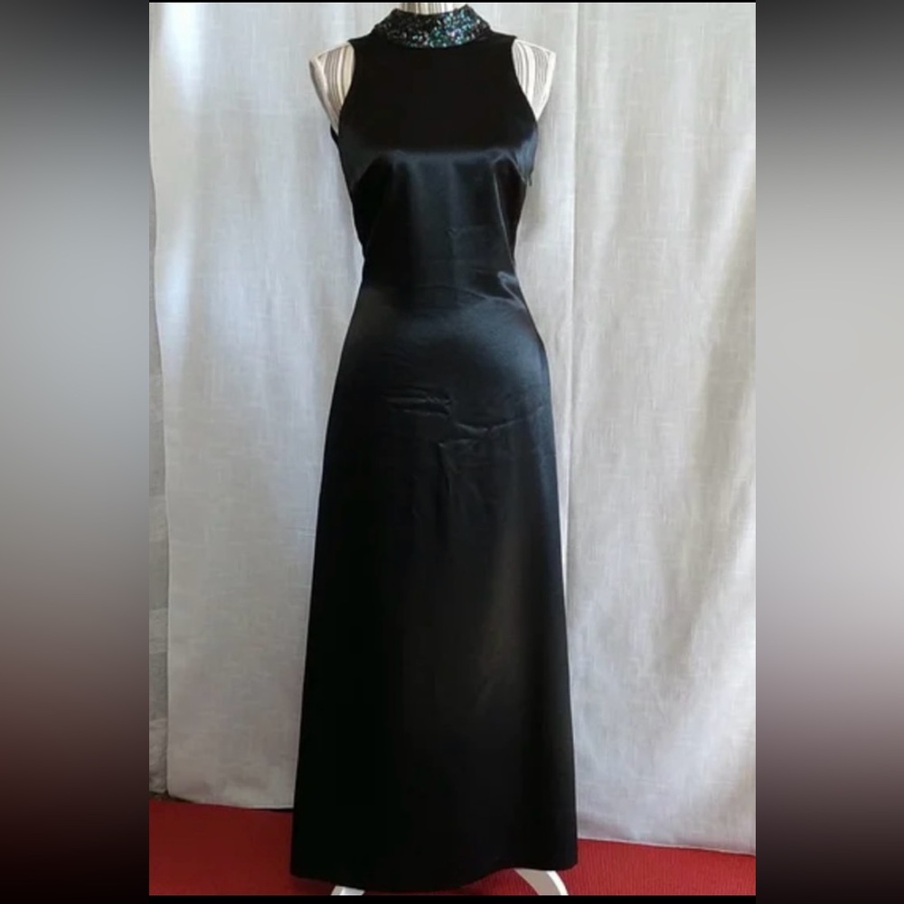 Black Gown/ Dress with Sequin Choker and V back Sz 10